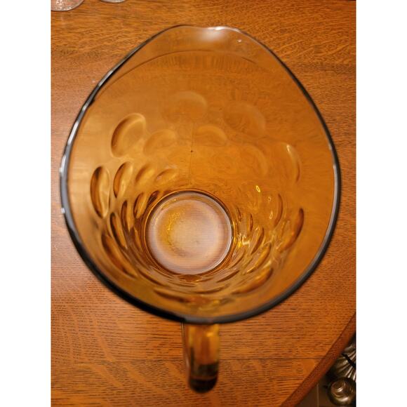 Vintage Hazel Atlas Eldorado Coin Dot Amber Glass Pitcher 7¾" Mid Century Modern - Picture 10 of 10